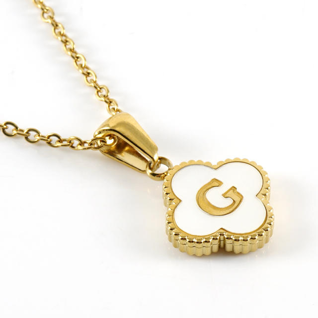 18KG clover pendant initial letter stainless steel necklace