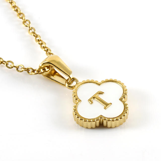 18KG clover pendant initial letter stainless steel necklace