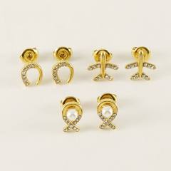 Elegant rhinestone pearl bead stainless steel studs earrings
