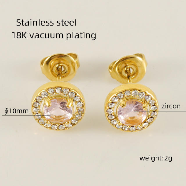 Delicate color cubic zircon stainless steel studs earrings