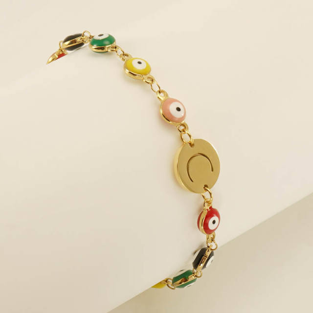 Enamel evil eye bead stainless steel initial letter bracelet