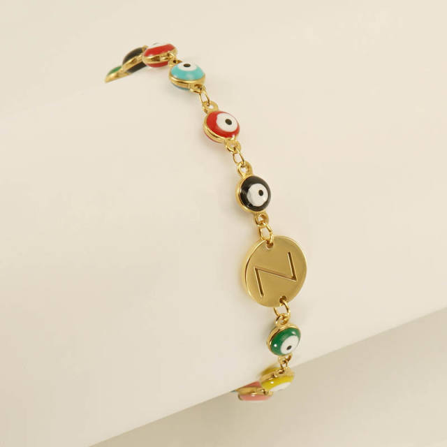 Enamel evil eye bead stainless steel initial letter bracelet