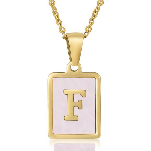 18KG sweet pink color shell initial letter card stainless steel necklace