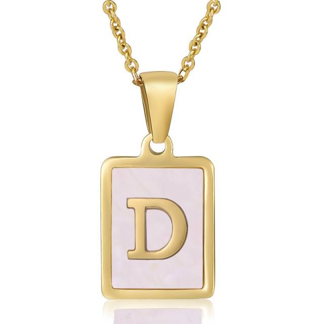 18KG sweet pink color shell initial letter card stainless steel necklace