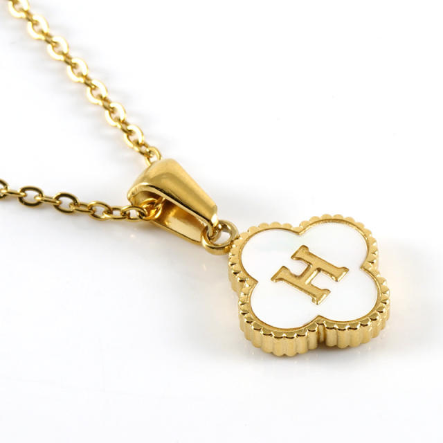 18KG clover pendant initial letter stainless steel necklace