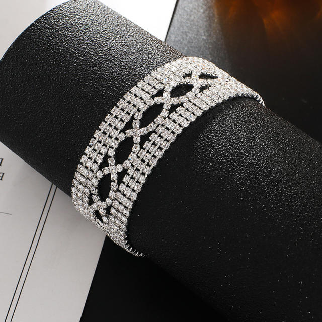 Delicate pave setting rhinestone diamond bracelet