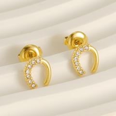 Elegant rhinestone pearl bead stainless steel studs earrings