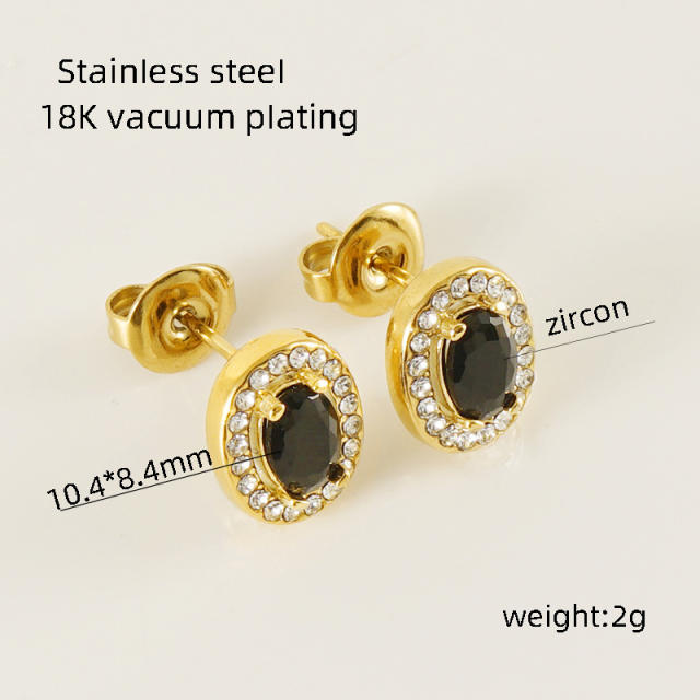 Delicate color cubic zircon stainless steel studs earrings