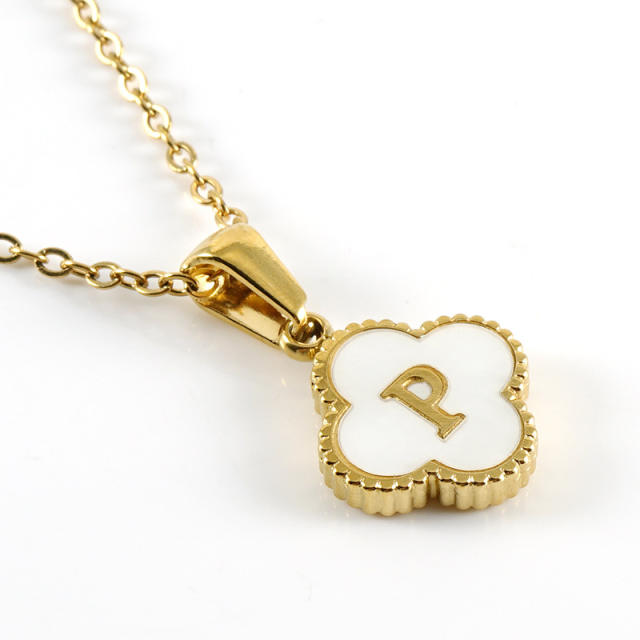 18KG clover pendant initial letter stainless steel necklace