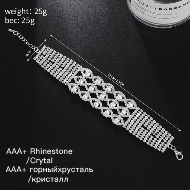 Delicate pave setting rhinestone wedding diamond bracelet
