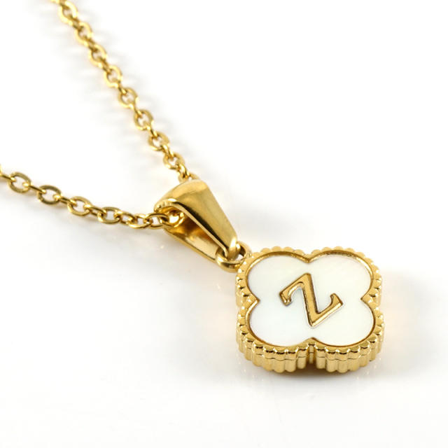 18KG clover pendant initial letter stainless steel necklace