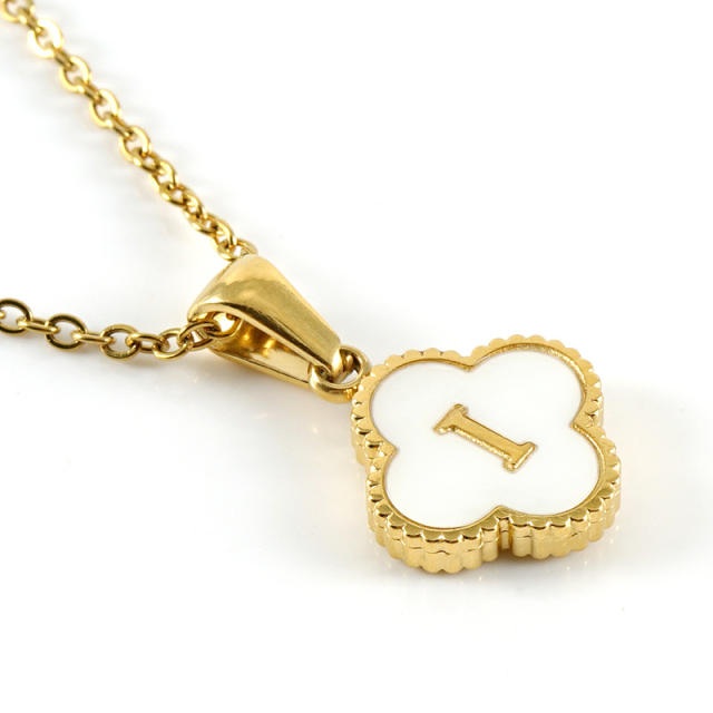 18KG clover pendant initial letter stainless steel necklace