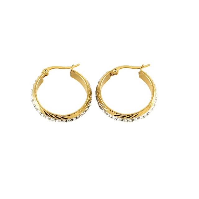 18KG stainless steel diamond hoop earrings