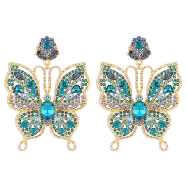 Luxury color rhinestone statement butterfly dangle earrings