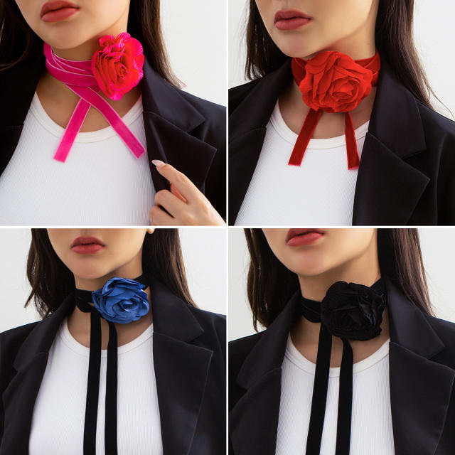 Hot sale colorful velvet flower choker waist chain