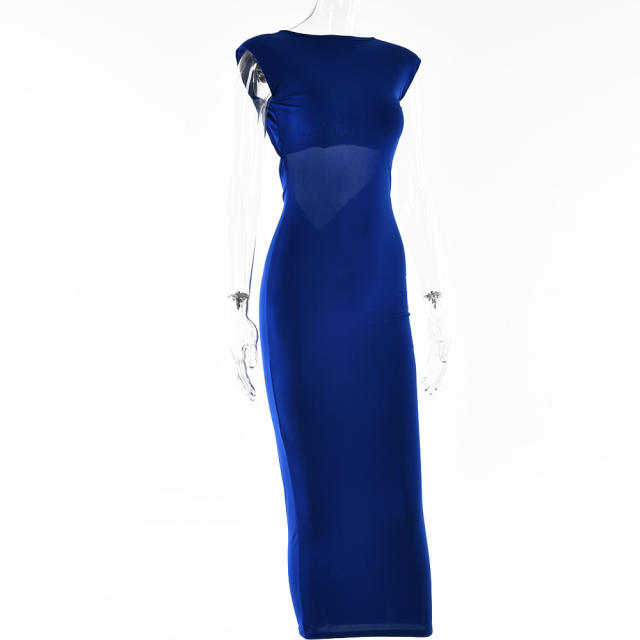 Sexy plain color stain backless maxi bodycon dress