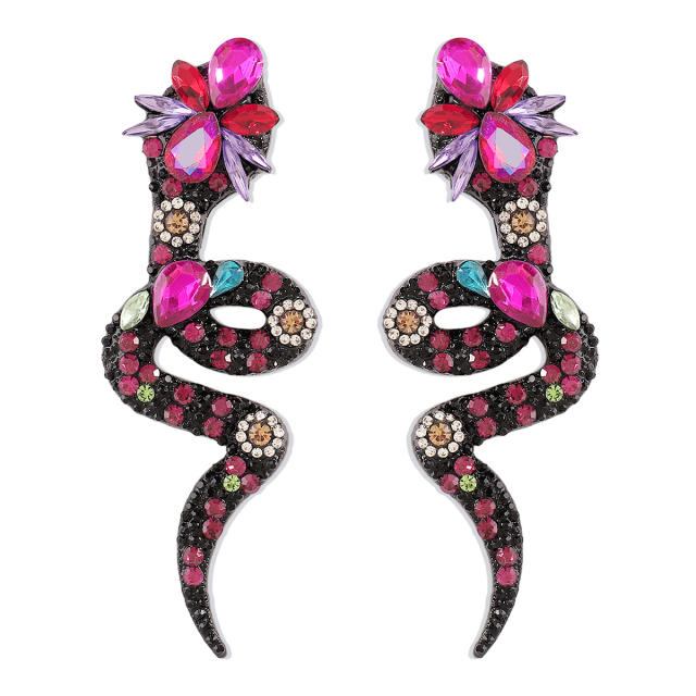 Vintage color rhinestone snake shape alloy earrings