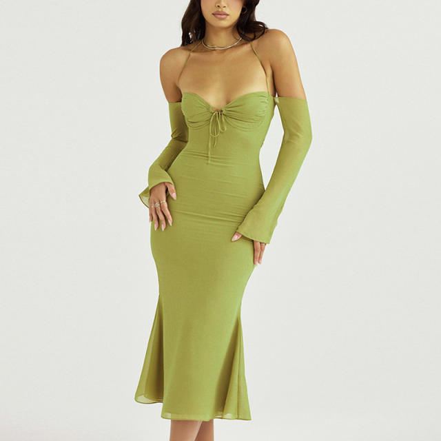 Sexy plain color bodycon midi dress