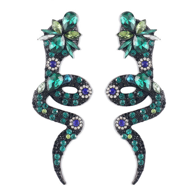 Vintage color rhinestone snake shape alloy earrings