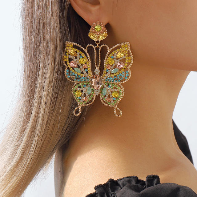 Luxury color rhinestone statement butterfly dangle earrings