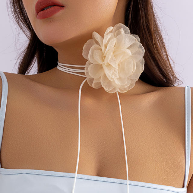 Vintage hot sale fabric flower slide choker necklace