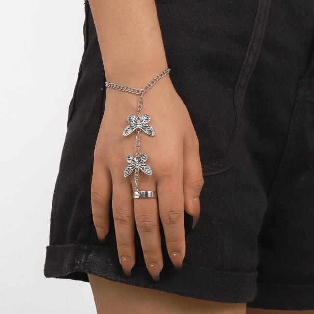 Gothis spider butterfly alloy ring bracelet