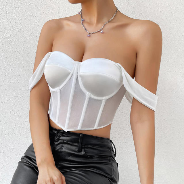 Plain color off shoulder corset tops
