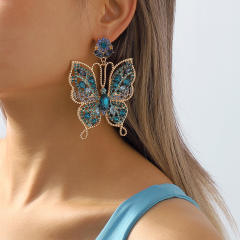 Luxury color rhinestone statement butterfly dangle earrings