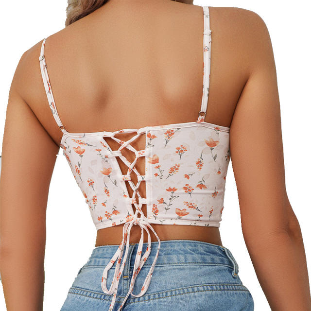 Sexy cute flower printing corset tops camis