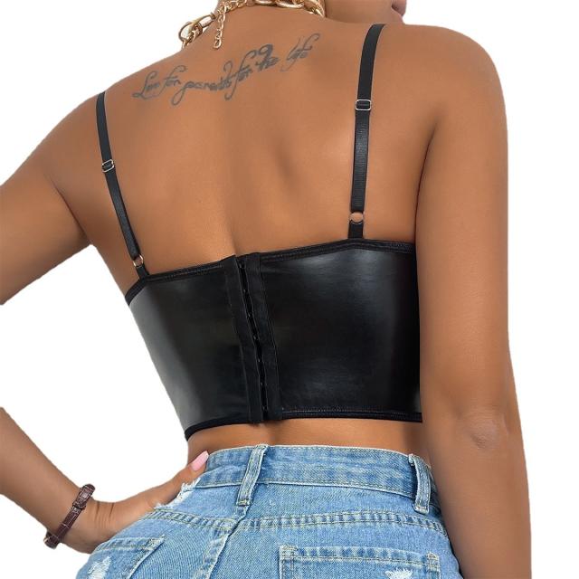 Sexy punk trend Black PU corset tops camis