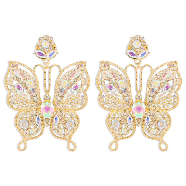 Luxury color rhinestone statement butterfly dangle earrings