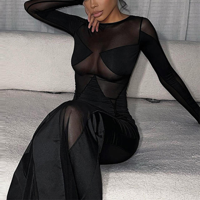 Sexy bodycon long sleeve maxi dress