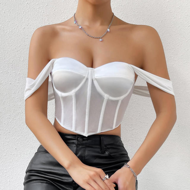 Plain color off shoulder corset tops