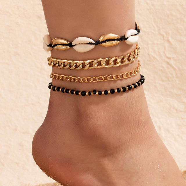 4pcs alloy chain shell boho anklet