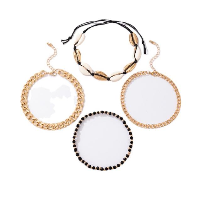 4pcs alloy chain shell boho anklet