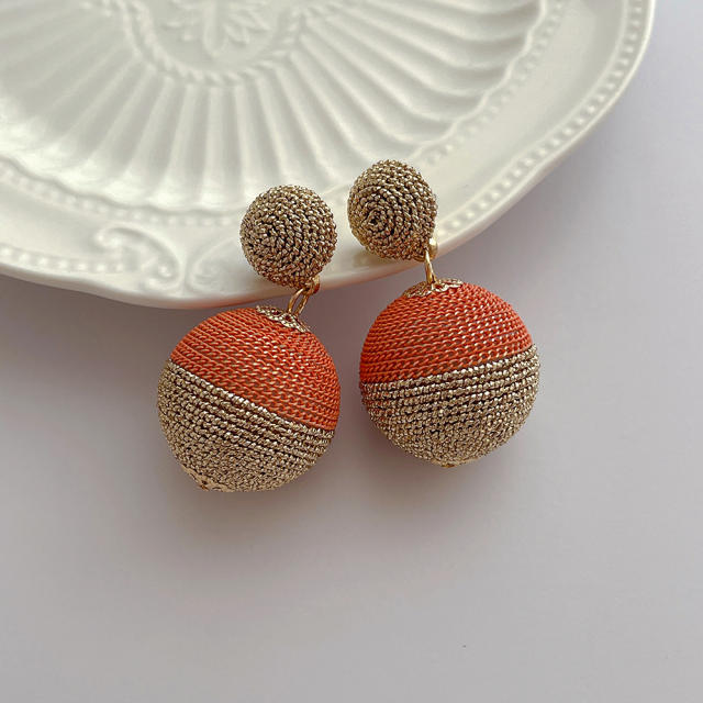 Boho handmade straw colorful ball cute earrings