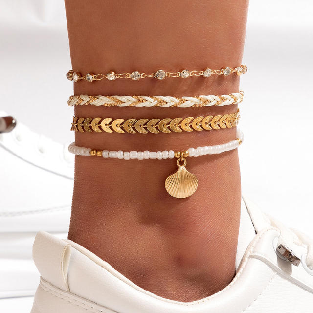 4pcs boho beach trend shell charm anklet