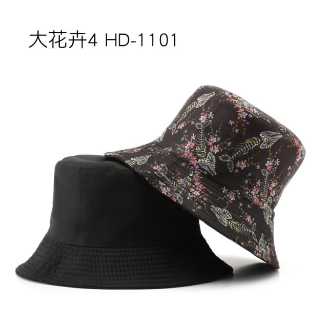 Personality two side floral pattern bucket hat