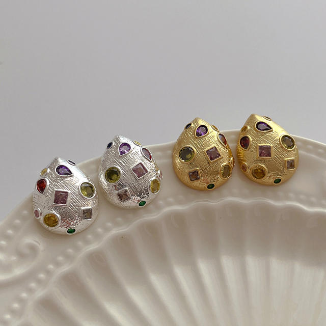 925 needle geometric drop shape copper studs earrings