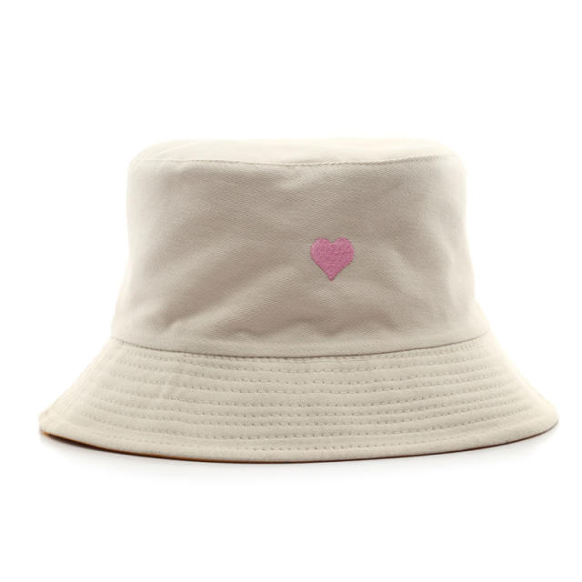 Korean fashion casual heart embroidery bucket hat