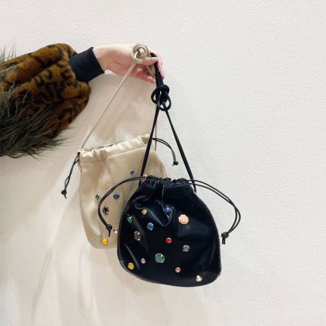 Personality color glass crystal small size bucket bag