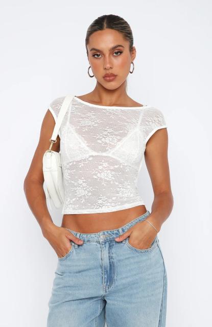 Y2K sexy black white mesh backless cropped tops