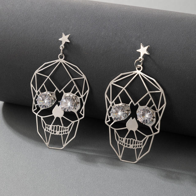 Funny hollow skull alloy rhinestone dangle earrings