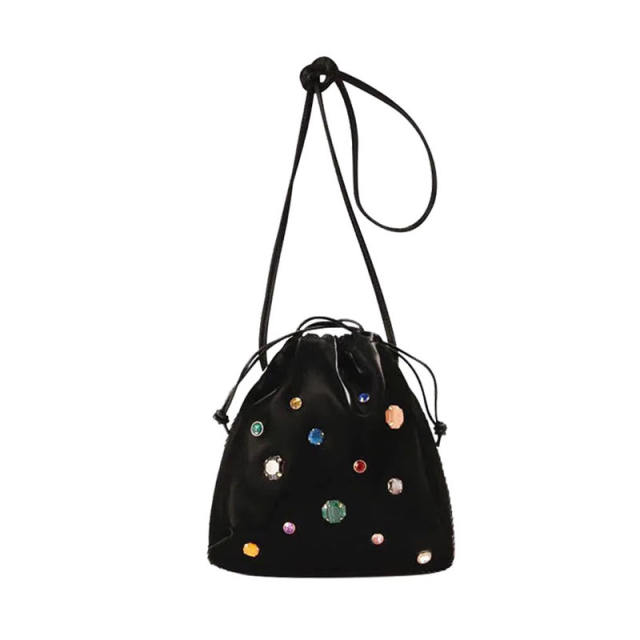 Personality color glass crystal small size bucket bag