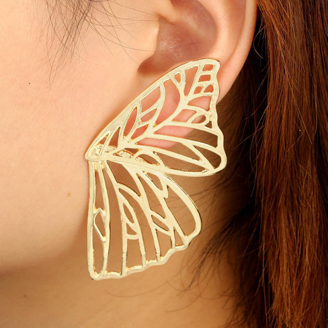 Boho Geometric leaf flower alloy gold color studs earrings