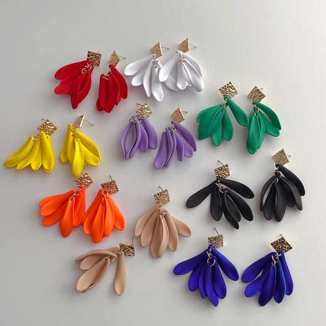 Boho colorful leaf dangle earrings