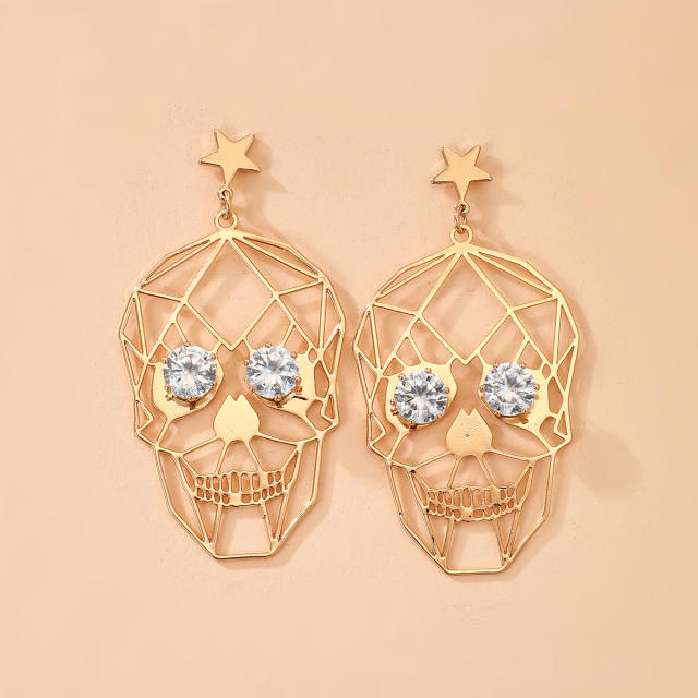 Funny hollow skull alloy rhinestone dangle earrings