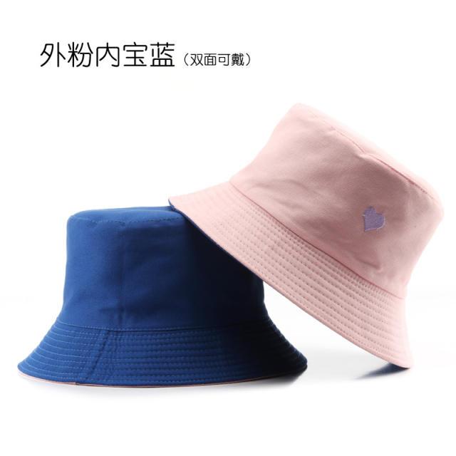 Korean fashion casual heart embroidery bucket hat