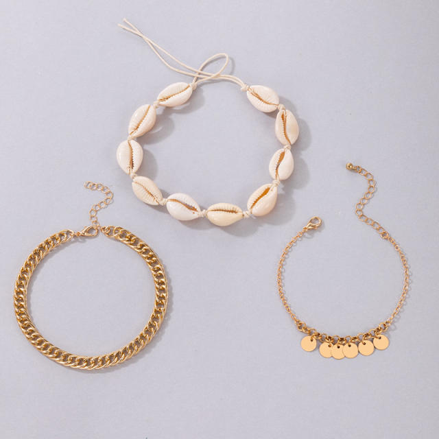 Beach trend 3pcs shell anklet