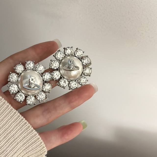 Famous brand Saturn pearl diamond studs earrings
